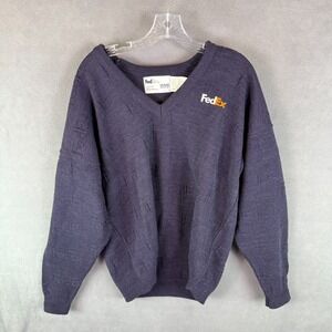 Vintage FedEx Stan Herman Mens Sweater XL Navy Blue All Over Print 80s 90s Rare